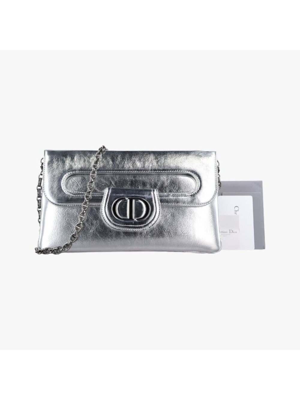 Dior Double Medium Silver Leather Shoulder Bag